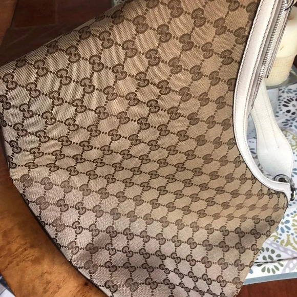 Gucci Horsebit Large Hobo GG Canvas Beige White Leather Trim Shoulder Bag - Picture 10 of 12